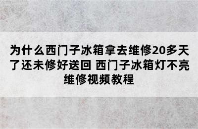 为什么西门子冰箱拿去维修20多天了还未修好送回 西门子冰箱灯不亮维修视频教程